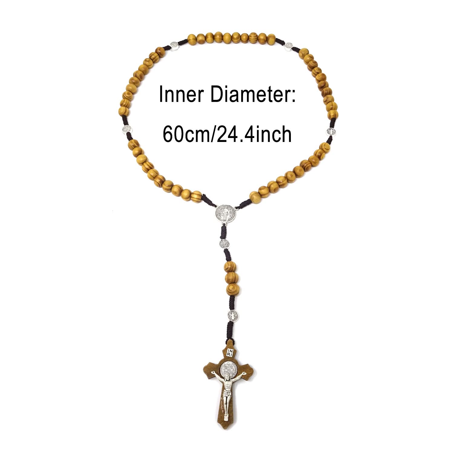 Handmade Wooden Cross Necklace With Beads – Natural Wood Rosary Pendant For Men & Women | Religious Jewelry Gift For Prayer & Faith