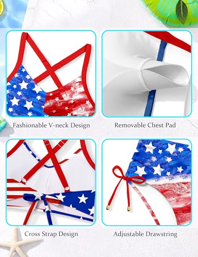 Image of Teen Girls Swimsuits V-Neck Bikini Set Bathing Suits Cross Straps Two Piece Swimwear with Drawstring
