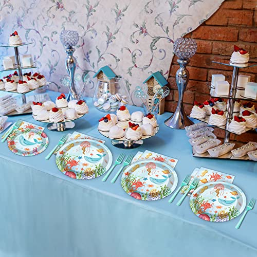 Image of 96 Pcs Under The Sea Plates and Napkins Party Supplies Ocean Birthday Party Tableware Set Ocean Animal Underwater Sea Life Party Decorations Favors for Birthday Shower for 24 Guests