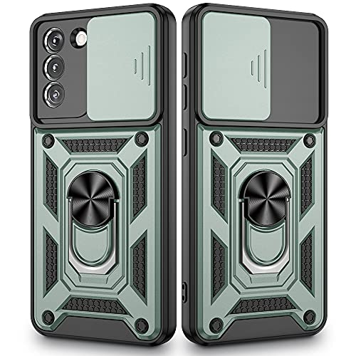 VEGO Compatible for Galaxy S21 Case with Slide Camera Cover & Kickstand, Built-in 360Â° Rotate Ring Stand Magnetic Cover Case for Samsung Galaxy S21 5G 6.2 inch - Green
