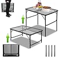JEIGKEN High Portable Grill Tables for Outside,27 Inch Height Adjustable 3×2 Ft Big Mesh Desktop Camping Table,Waterproof & Fireproof Oversized Metal Folding Table for Grill,Lightweight Aluminum Alloy