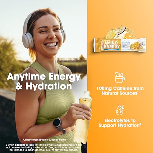 Image of Optimum Nutrition Amino Energy Plus Hydration Packets, On-The-Go Caffiene Stick Packs, Surfside Citrus, 25 Count