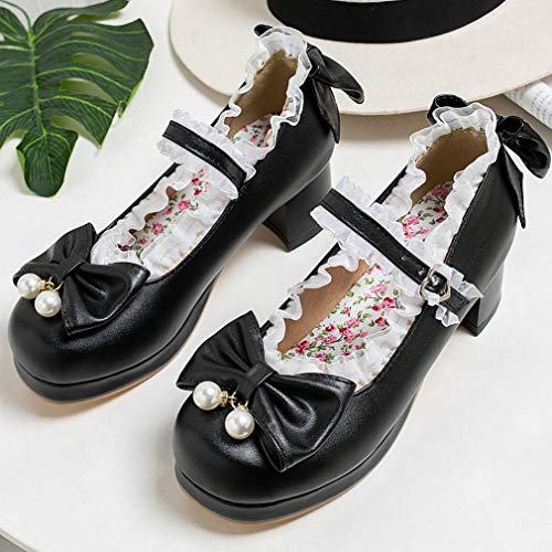 Image of LUXMAX Women Kawaii Mid Block Heel Mary Jane Rockabilly Pumps with Bow Platform Chunky Heel Cute Sweet Shoes