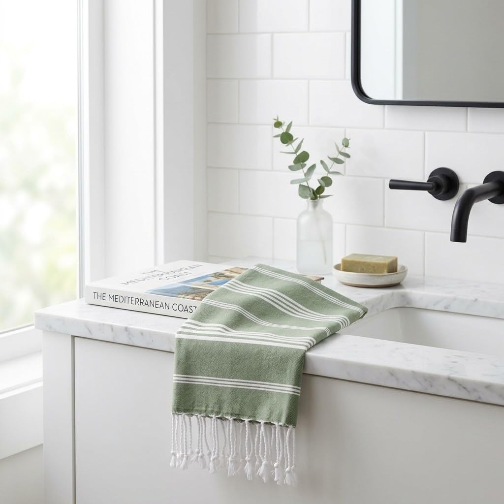 EPHESUS TOWELS Toallas de mano – Juego de 2 toallas de mano de 18 x 30 pulgadas, 100% algodón turco, toallas de mano decorativas para baño, cocina, invitados, cara, cabello, té, paño de cocina (verde