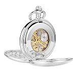 Herren Taschenuhr mit Kette | Handaufzug Vintage Taschenuhr | Klassische Mechanische Bewegung Taschenuhr | 1920er Jahre Eisenbahn Steampunk Kostüm Zubehör – Bild 3