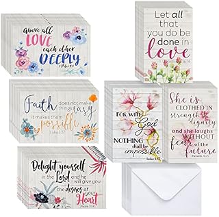 60 Pack Bible Verse Cards and Envelopes, 6 Designs Featuring Inspiring Quotes for All Ages, 10.2 x 15.2 cm