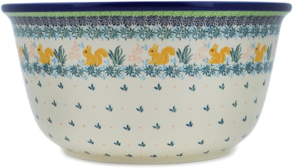 Polmedia Polish Pottery Mixing Bowl 12-inch UNIKAT - Nuts About You Pattern Handmade in Boleslawiec Poland by Ceramika Artystyczna + Certificate of Authenticity