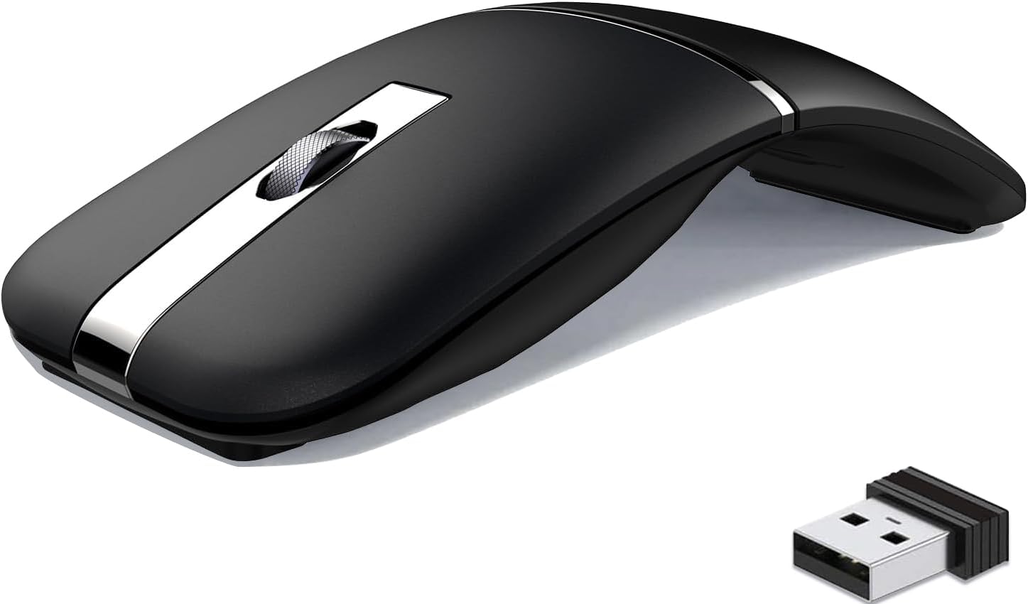 Bluetooth Arc Wireless Travel Mouse – Foldable & Rotating Design, Dual Mode (BT5.0 + 2.4GHz) Rechargeable Slim Portable Mouse for Laptop, PC, MacBook, Notebook, and Chromebook (Blue)