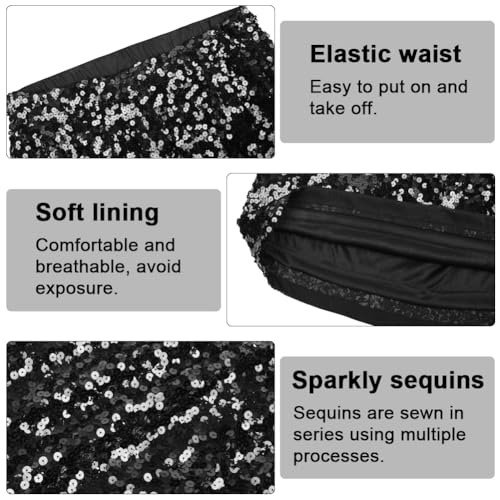 Aolso Sequin Skirt for Women,Women‘s Casual Elastic Mini Skirt,Black/Silver Bodycon Glitter Hip Wrap Skirt for Club Party Streetwear - Image 4