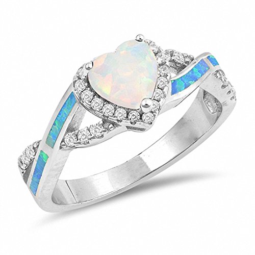 Halo Infinity Shank Heart Promise Ring Created White Opal CZ 925 Sterling Silver, Size-9