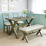 Harper & Bright Designs 4-Piece Wood Dining Table Set, Farmhouse Rustic Kitchen Dining Table with 2...