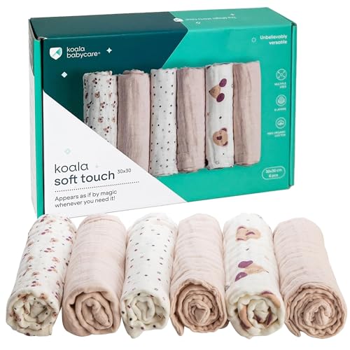 Koala Babycare - Mussole Neonato Cotone 100% - 6 Pz 30x30cm - Ideale come Regalo Neonati - Rosa