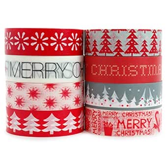Crafty Rabbit Christmas Washi Tape - Set of 8 Rolls - 262 Feet Total - Red, Grey, White