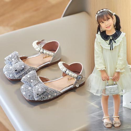 Little Girls Sandals Glitter Dress Shoes Sequins Princess Sandals Toddler Flower Wedding Party Shoes Mary Jane Bowknot Rhinestone Princess Ballet Flats2