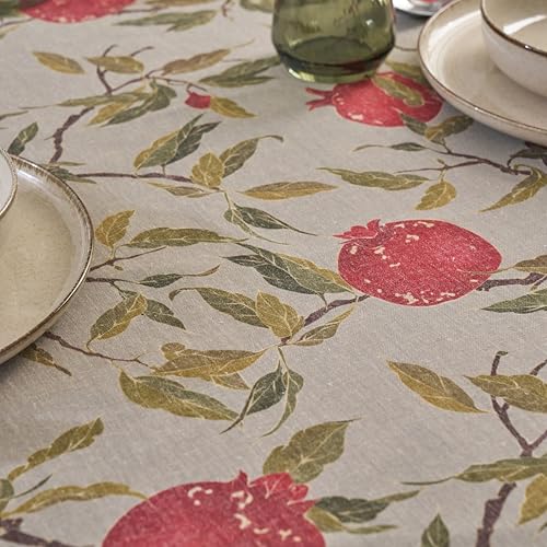 Pomegranate Tablecloth – Linen-Blend Rectangular 55” x 87” – Waterproof Table Cloth for Kitchen & Dining Room – Farmhouse Chic, French Country, & Holiday Decor – Botanical Fruit-Inspired Design - Image 8