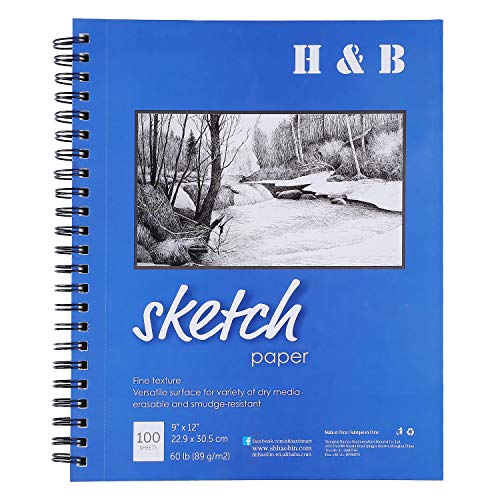 H & B Sketch Pad 9"X12", 100-Sheets, Wire Bound, Blank Page, Artist Sketch