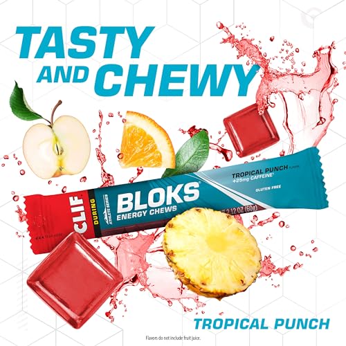 CLIFTropical Punch & Strawberry Flavor Energy Chews - 2.12oz (18 Count) Packs - Plant Based - Quick Carbohydrates - For Cycling, Running