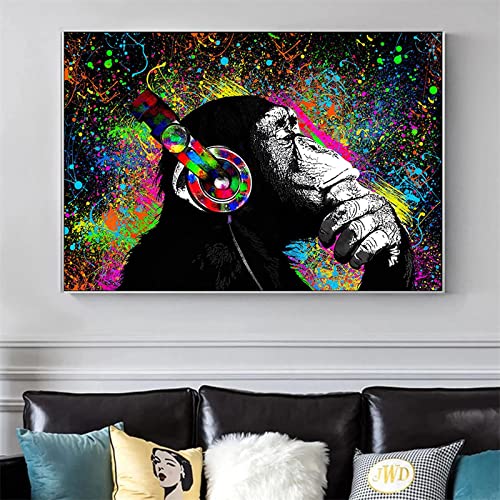 Peinture Singe Graffiti KEBIA | Toile Art Abstrait Musique 80x110cm