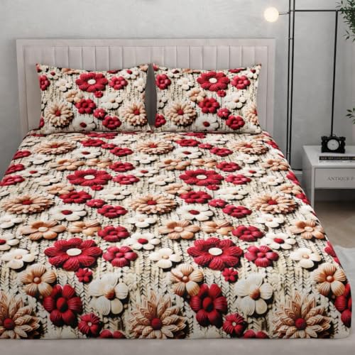 Image of 380 TC Premium Glace Cotton Elastic Fitted Bedsheet King Size with 2 Pillow Covers King Size | Double Bed with All Around Elastic (7D RED F, Fitted - 72 inchx78 inch King)