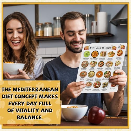 Image of Sinload 12 Pcs Mediterranean Diet Food List Poster Diet Meal Plan Grocery Shopping List Health Food Guide for Kitchen Wall Decor