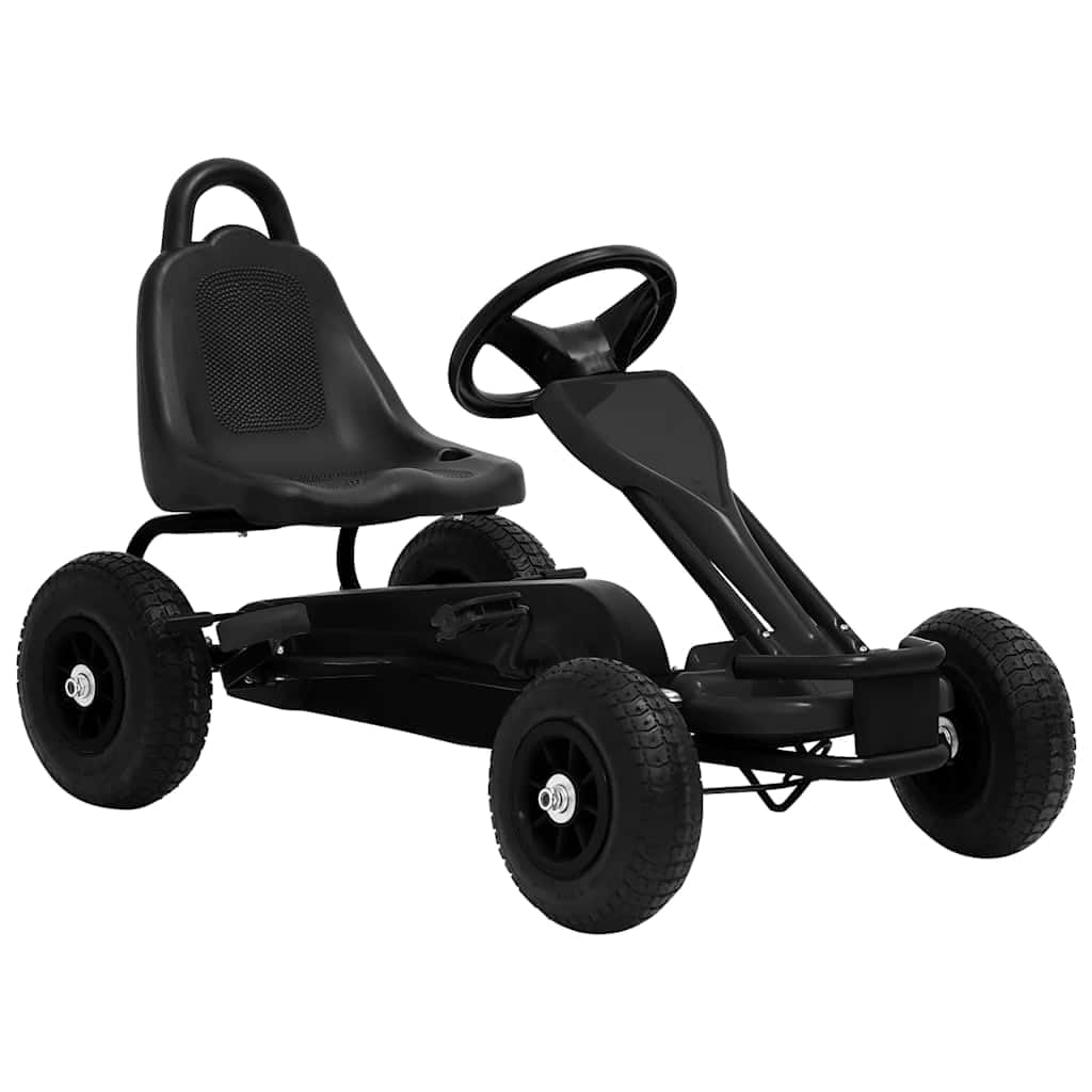Pedal Go-Kart mit Luftreifen Schwarz, Tretfahrzeug Kinderfahrzeug aus Eisen und Kunststoff, 90 x 50 x 51 cm, Handbremsen, für 3 bis 6 Jahre, 30 kg