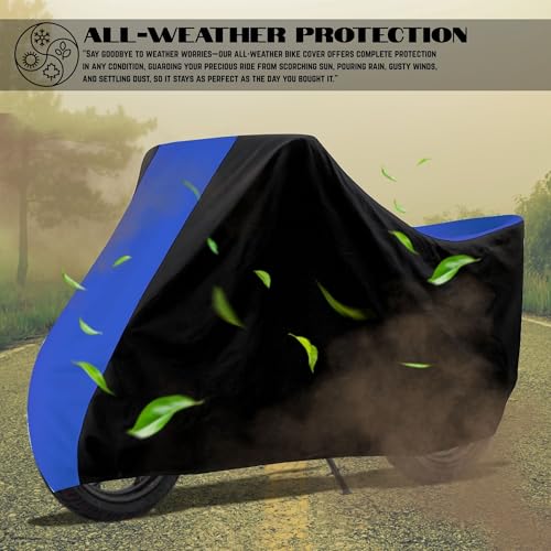 Image of Taffeta Bike Cover Premium Waterproof, Dustproof & UV Protected Two-Wheeler Body Shield | Heavy-Duty, All-Weather Protection | Universal Fit for Motorcycles & Scooters (Black Top Royal Blue)