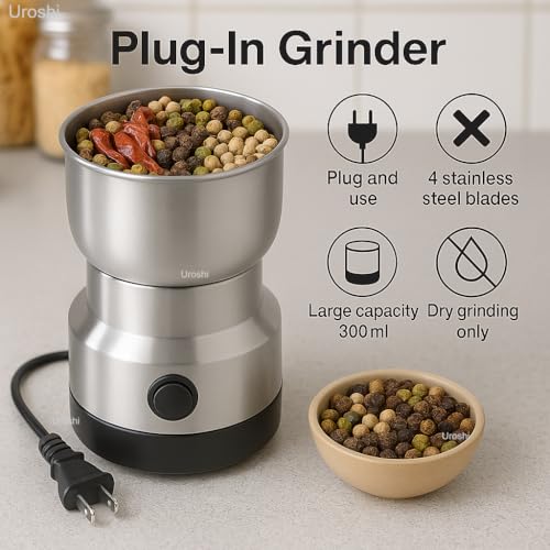 Image of Nima Electric Grinder Stainless Steel Mini Mixer for Coffee, Spices, Masala, Nuts & Seeds Multifunctional Household Chopper with Powerful Motor Compact Dry Grinder Machine