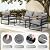 Outvita Outdoor Patio Furniture Set, 4 Pieces Patio Furniture with Coffee Table Set, Metal Conversation Sets with Wood Armrest & Removable Washable Cushions for Balcony, Deck and Poolside