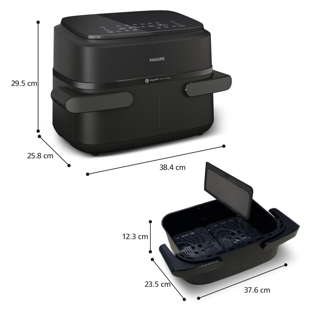Philips Airfryer 1000 Serie Heißluftfritteuse, Schwarz, 7,1 L | Flexibler Korb, RapidAir Technologie, Touchscreen, 10 Kochfunktionen, HomeID App (NA154/00)