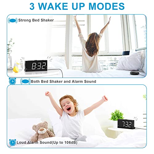 Extra Loud Dual Alarm Clock With Vibration For Bedroom,Extreme Bed Shaker Alarm Clock For Deep Sleeper Hard Of Hearing Deaf,7" Clear Led Display,Usb Port,Battery Backup,Easy To Set For Senior,Kids,Dst #TOP2