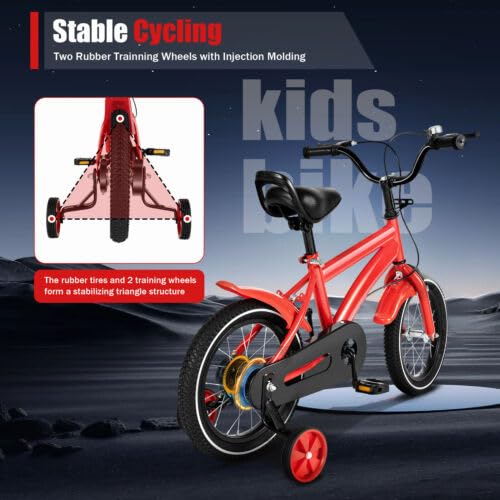 Bicicletta Per Bambini 14 Pollici JINPRDAMZ - Con Ruote Di Supporto, Per 3-6 Anni, Regolabile, Colore Rosso