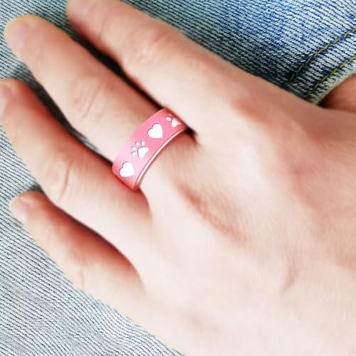 Silicone Heart Dog Paw Couple Ring,Men Women Breathable Rubber Anniversary Promise Engagement Wedding Band,8mm Wide 2mm Thick Size 6-134