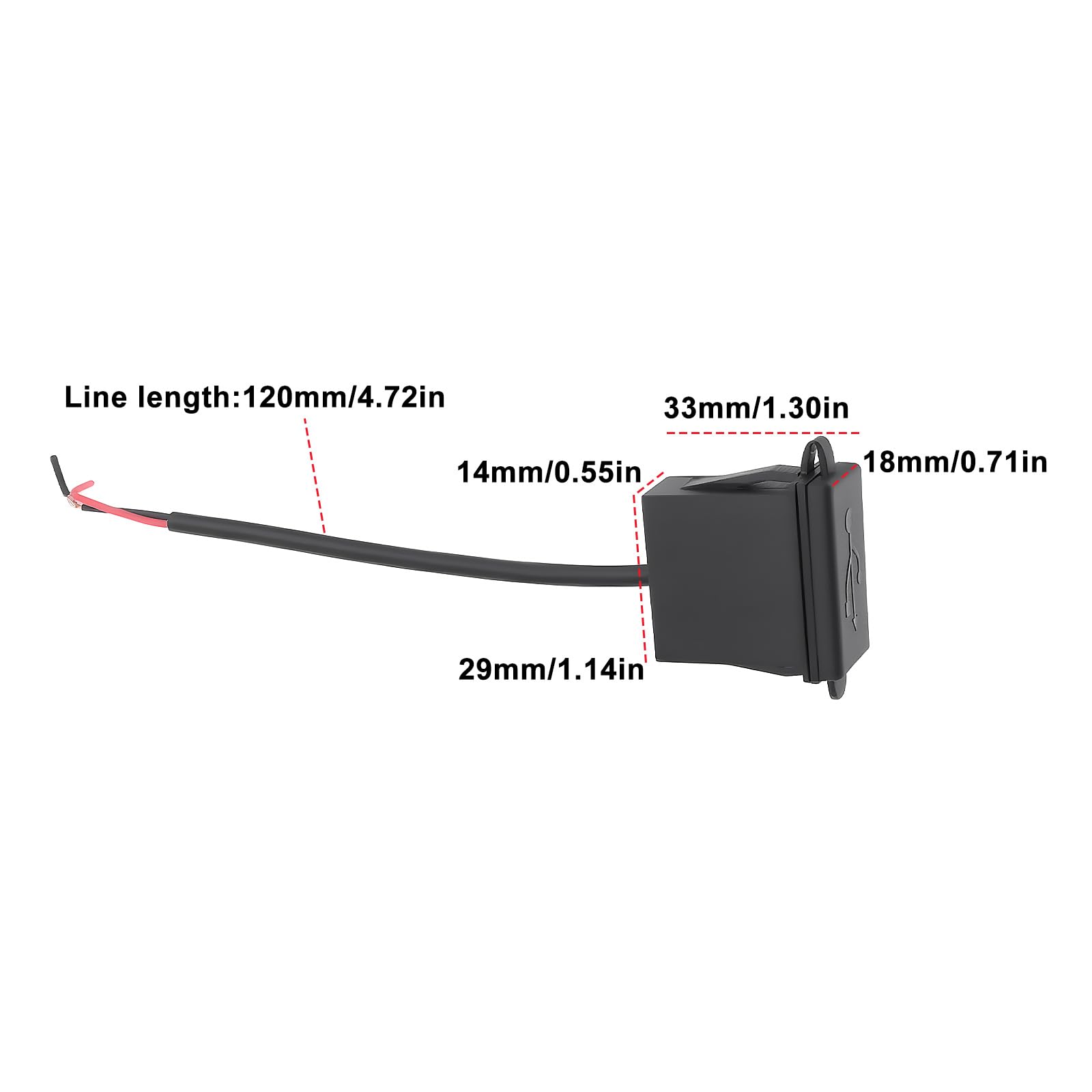 ECSiNG Lot de 2 prises de chargeur de voiture USB avec couvercle anti-poussière 2,4 A 12 V/24 V pour petit pont, voiture tout-terrain, camping-car, 18 x 29 x 33 mm