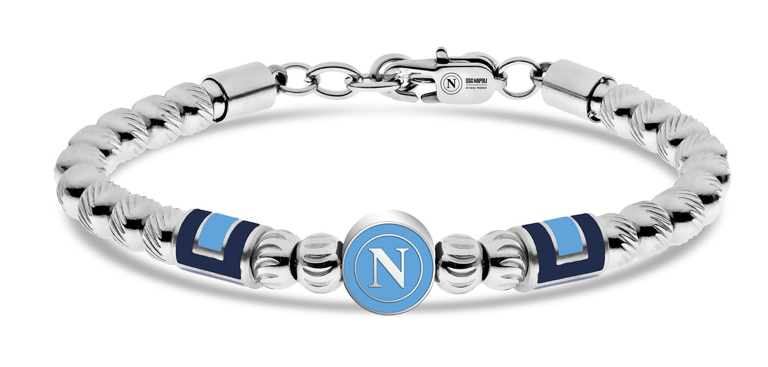 BRACCIALE LOGO LASER E SMALTO NAPOLI IN ACCIAIO