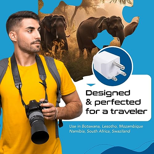 Image of Ceptics USA to South Africa Travel Adapter Plug with Dual USB - Type M - Ultra Compact