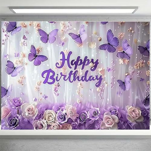 Vinilo fondo cumpleaños mariposas rosas 7x5 pies miniatura 7