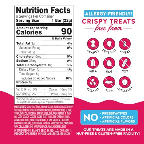 Blake’s Seed Based Crispy Treats – Birthday Cake (6 Count), Nut Free, Gluten Free, Dairy Free & Vegan, Healthy Snacks for Kids or Adults, School Safe, Low Calorie Organic Fruit Flavored Snack - image 4