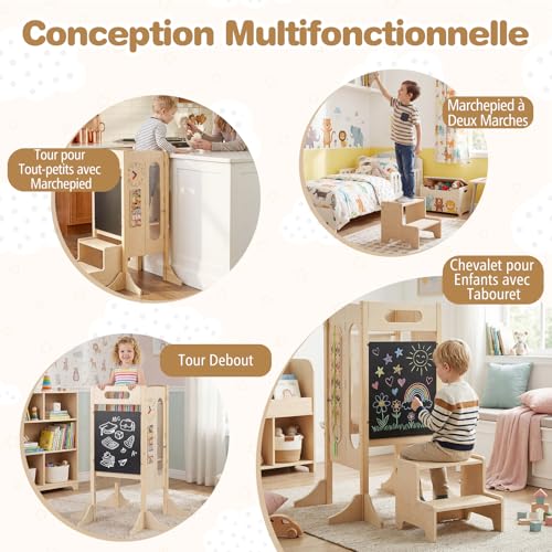 Tour d'observation Montessori pliable en bois pour cuisiner en famille avec votre enfant