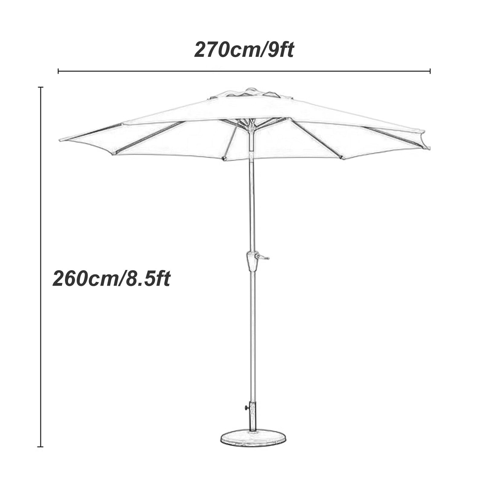 270cm Outdoor Garden Parasol, Parasol balkonowy na przechył, Parasol ze stołu targowego z korbą ręczną, 8 żeberek do patio Beach Pool Ln Backyard Deck (Kolor: zielony)