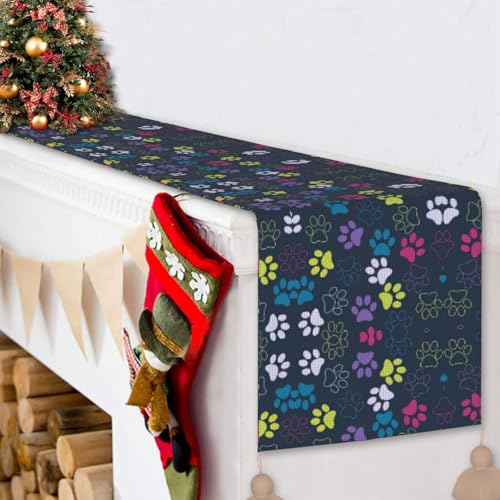 Chemin de table de Noël patte de chien mignon décoration maison pompon
