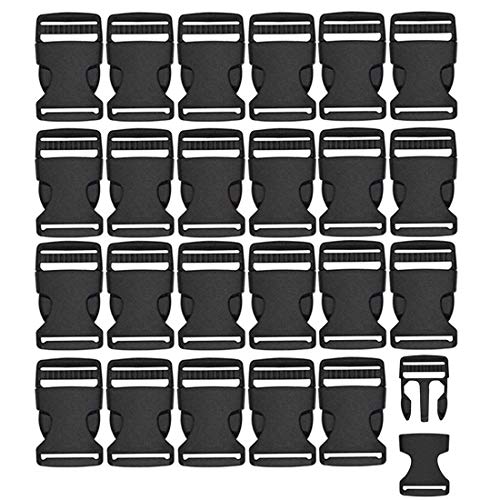 REKYO 24PCS 1 Inch Plastic Side Release Buckles Clips, Flat Dual Adjustable Backpack Buckles For 1 Inch Belt Webbing Strap/DIY Craft Backpack Strapping 25MM