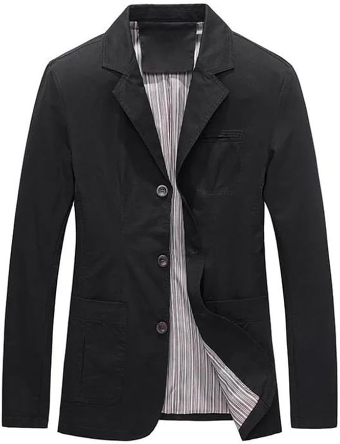 Men's Casual Solid Cotton Suit Jacket Loose Single Breasted Retro Fashion Business Blazers