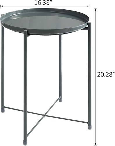 Miniatura 3 de Hollyhome - Mesa auxiliar de charola de metal, para sofá, mesa pequeña redonda, anticorrosión e impermeable para exteriores e interiores, mesa para