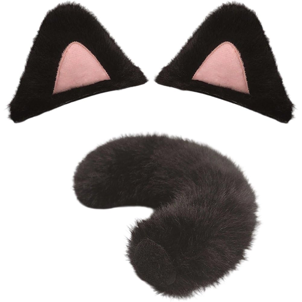 Fituenly Diy Cat Ear Helmet Decorations, Plush Cat Ears & Tail Stickers for Motorcycle Helmets, Cute Cosplay Accessories