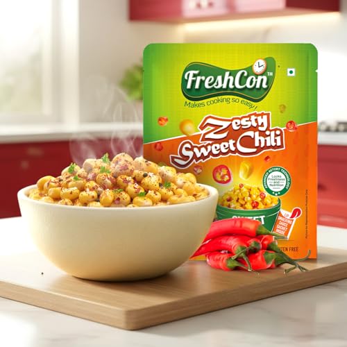 Image of Freshcon Cooked Sweetcorn - Zesty Sweet Chili Flavor | Ready to Eat | 8 Packs | Spicy & Sweet Flavored Corn | Healthy Snack | Retort Technology