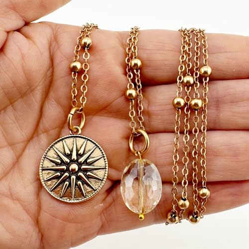 Katia Designs “This Too Shall Pass” Star Necklace – 36" Gold or Silver Plated Brass Satellite Chain with Faceted Clear AB Crystal – Dainty Boho Jewelry for Women, Quick-Connect Clasp, Nickel-Free2