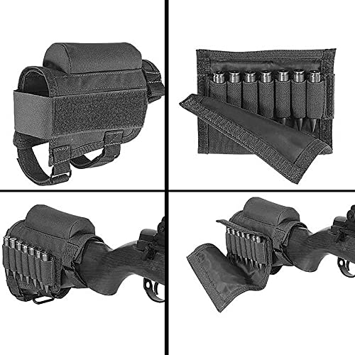 Forubar Rifle Buttstock, Rifle Stock Pack, Hunting Shooting Tactical Cheek Rest Pad Ammo Pouch With 7 Shells Holder For .300 .308 Winmag (Black) #TOP5