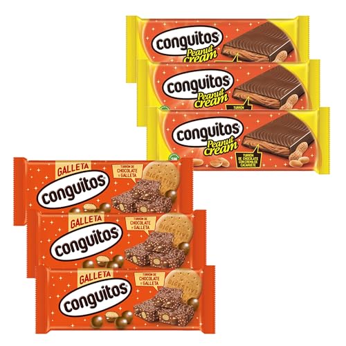 Conguitos Lote de 3x Turrón de Galleta 250G + 3x Turrón Peanut Cream 250G