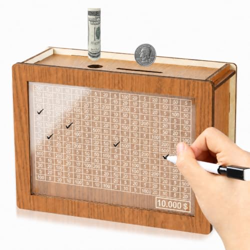 10000 Savings Challenge Box, Money Saver Box 10k Smash, Wooden Digital Save Piggy Bank for Adults Kids, Cash Vault Wooden Savings 10,000 Dollar, Caja De Ahorros, Cashbox Kakeibo