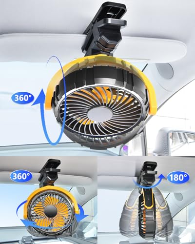 Image of Battery Powered Fan for Car Visor Back Seat Roof Handle (Yellow)